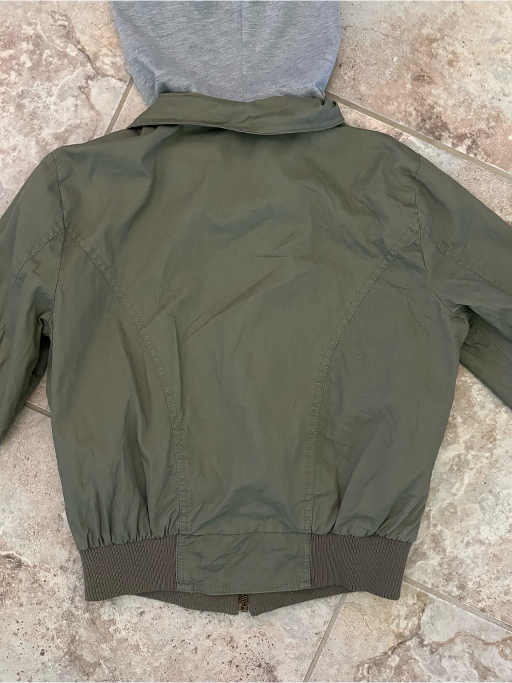 Charlotte Russe Olive Hooded Utility Bomber Jacket Dual Zipper Gray Hood Cropped - Picture 7 of 10